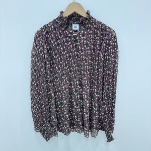 Cabi Knife Pleat Blouse #3952 Floral Sheer High Neck - Size Small pink black